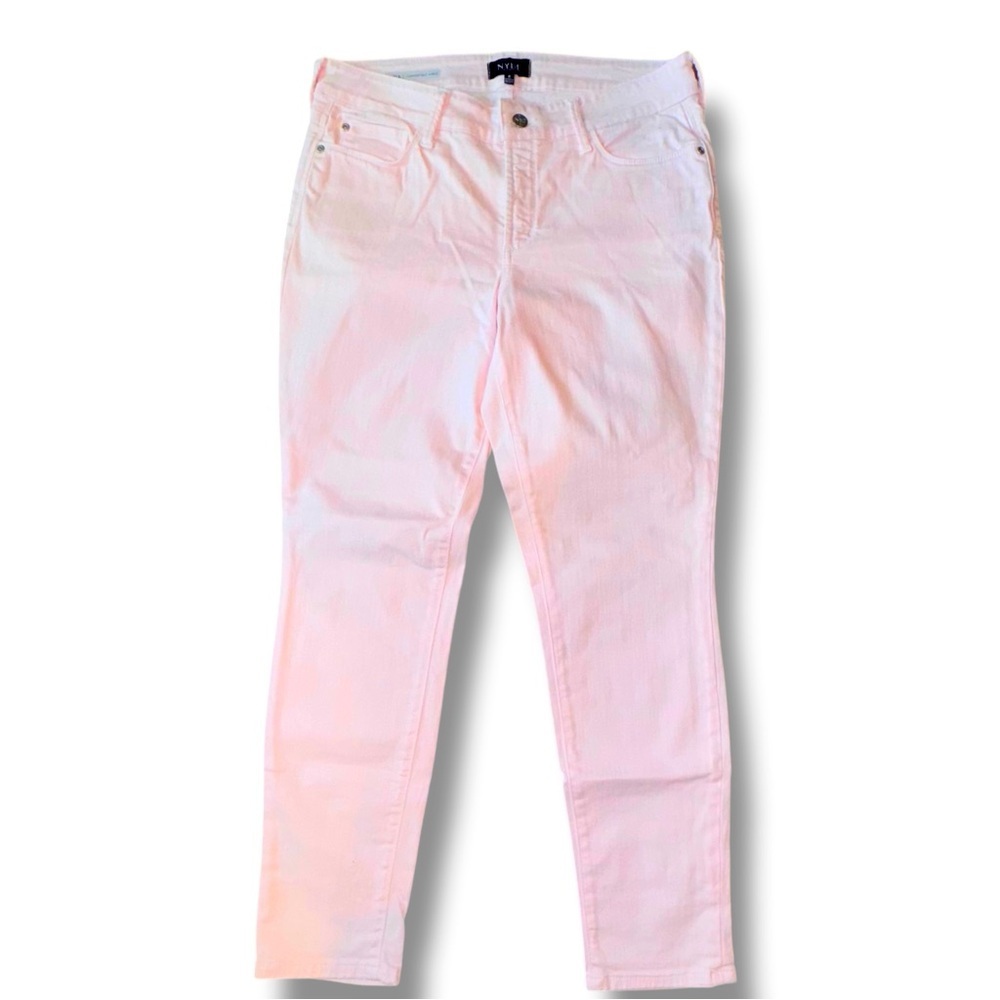 NYDJ Sz 8 Pink Chiffon Alina Convertible Ankle Jeans Lift Tuck Technology NWOT